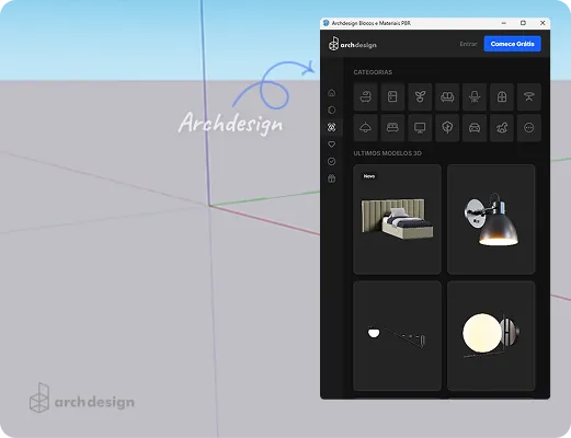 Interface do Archdesign para escolher blocos no SketchUp